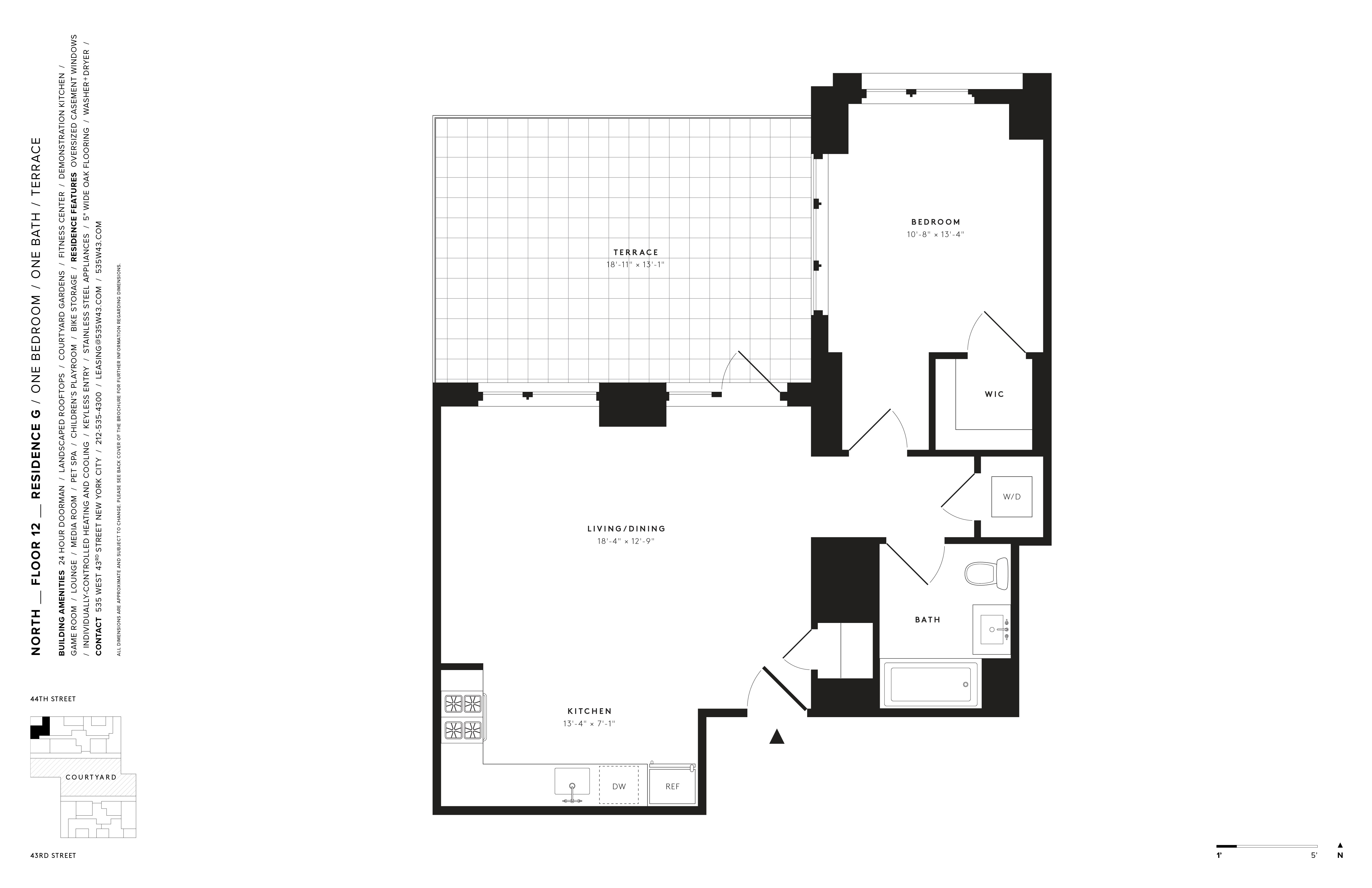 Floor plan layout diagram for 1 Bedroom W/ Terrace