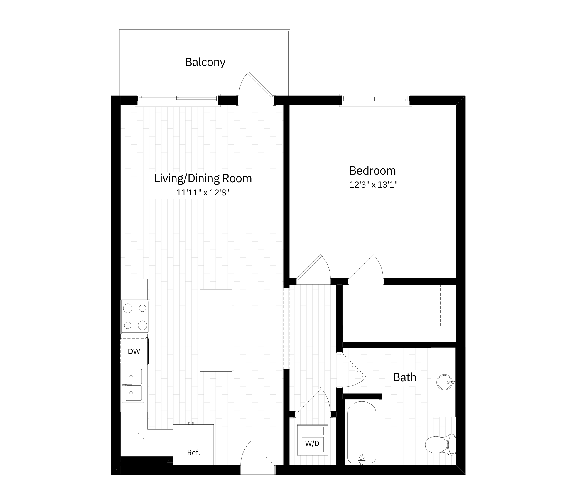 1x1 - 711 sqft - A3 floorplan