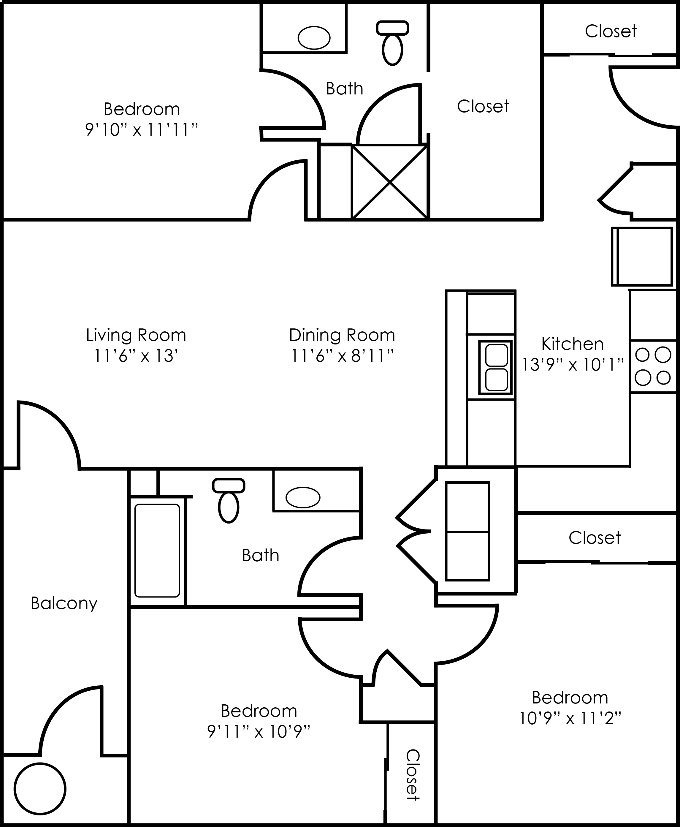3x2 - 1171 sqft - C1 floorplan