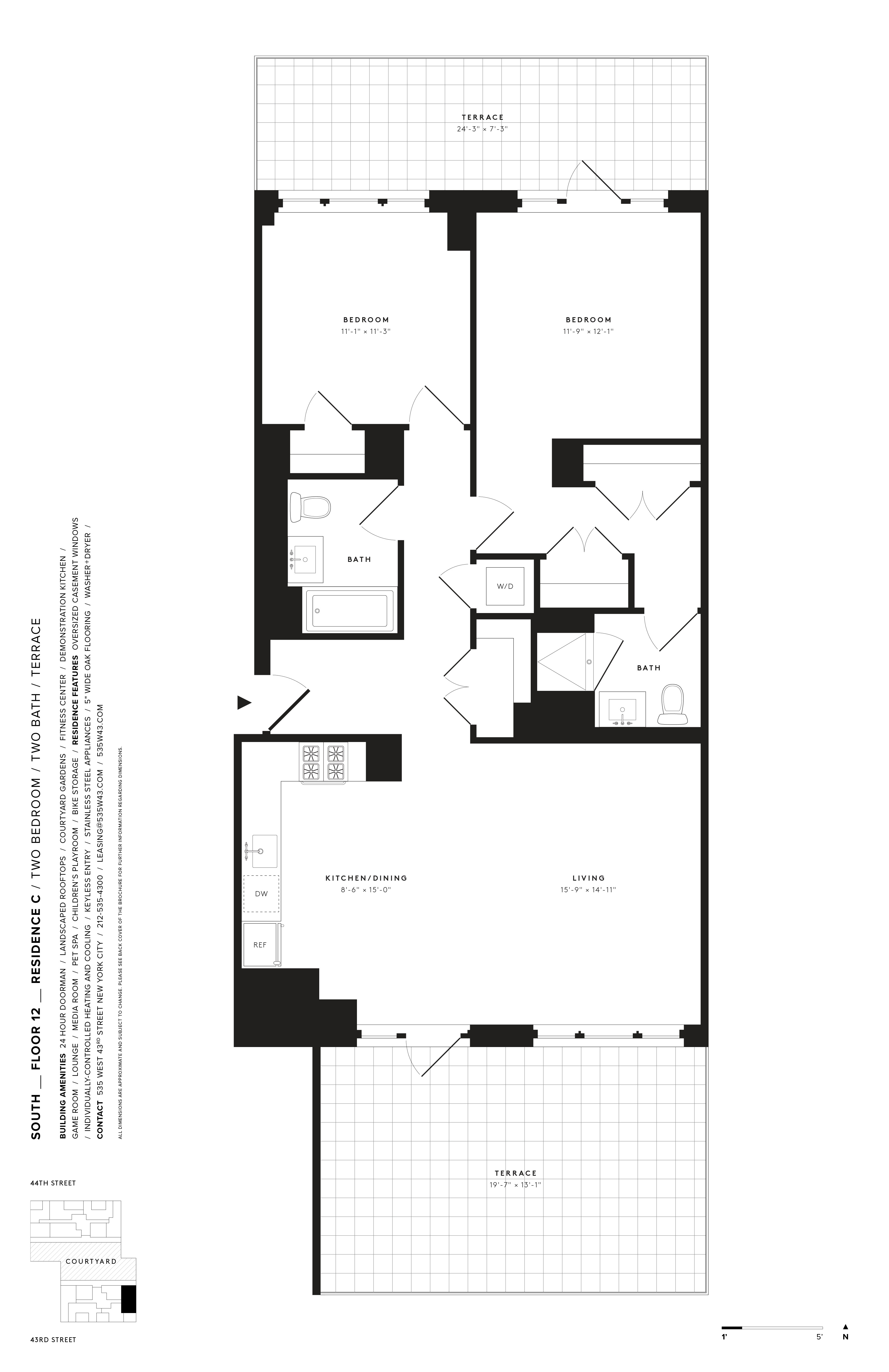 Floor plan layout diagram for 2 Bedroom W/ Terrace