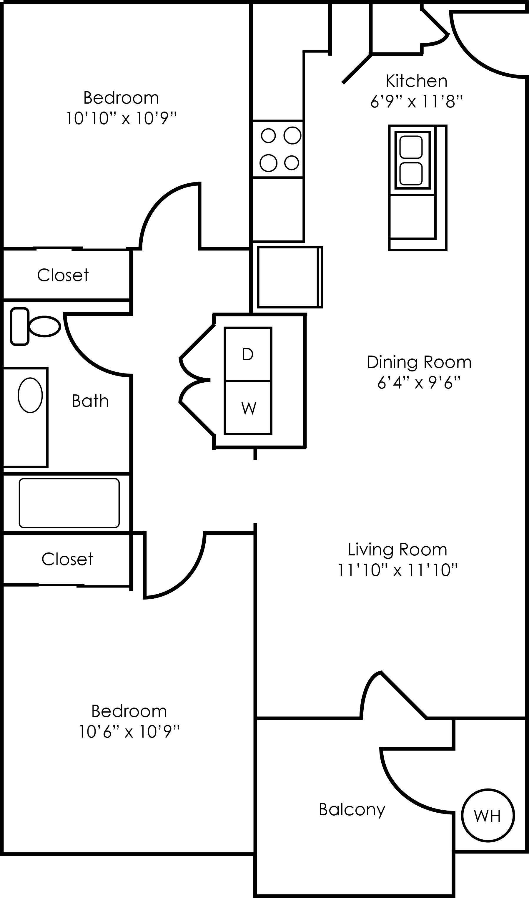 2x1 - 828 sqft - B1 floorplan