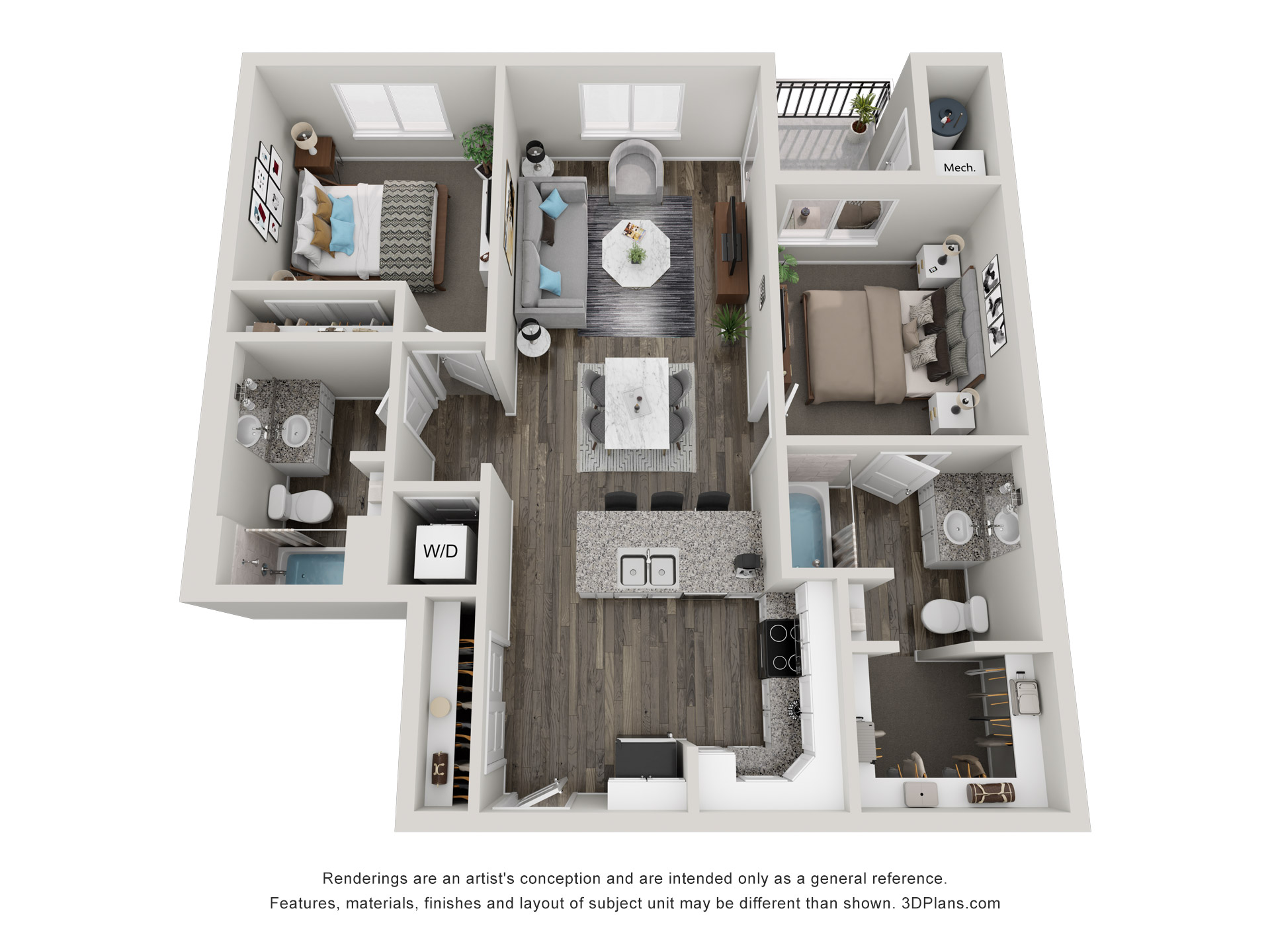2x2 - 1007 sqft - B2 floorplan