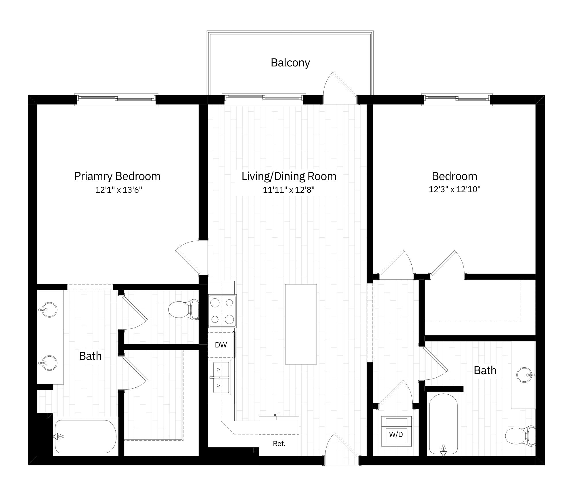2x2 - 1047 sqft - B5 floorplan