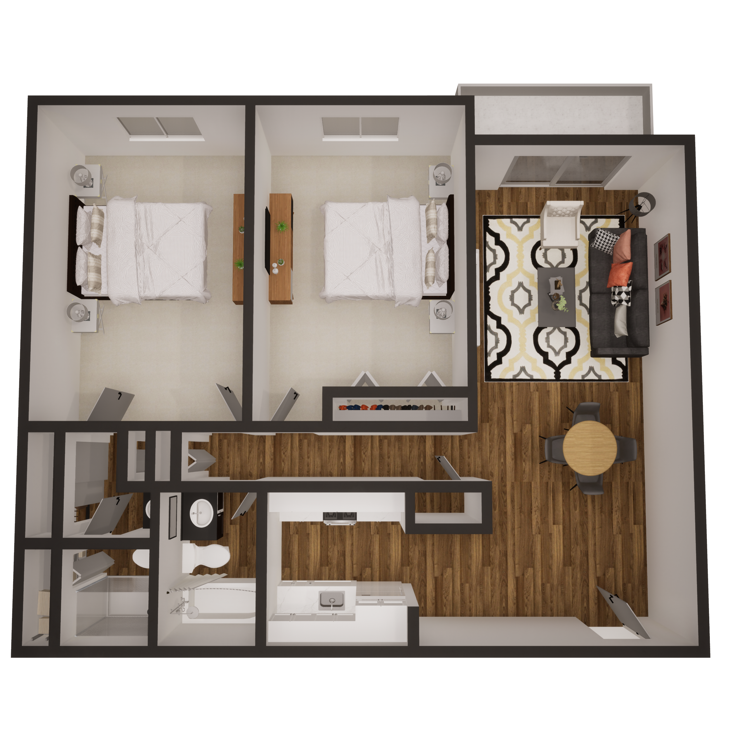 2x2 - 915 sqft - Reno floorplan