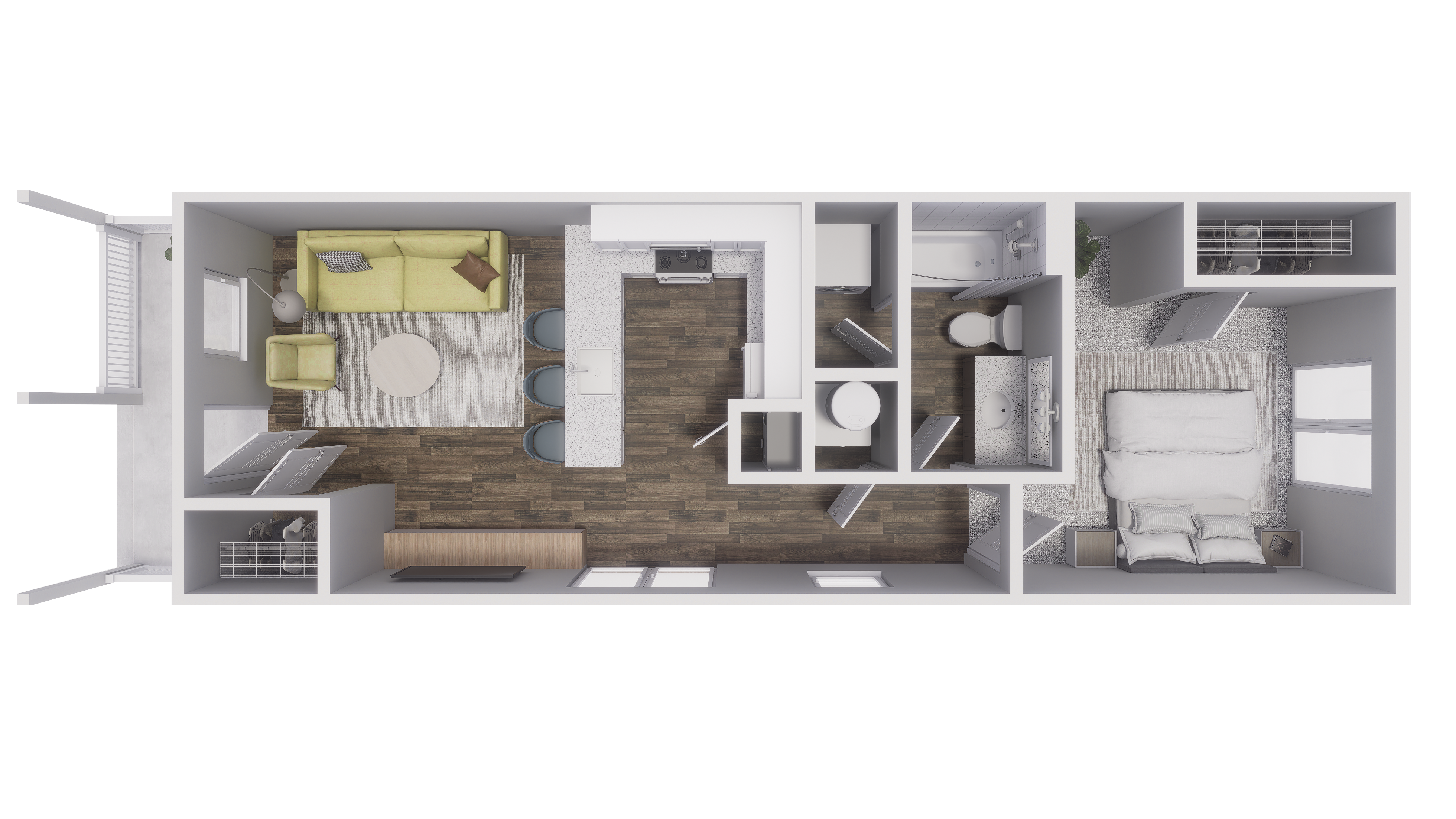 1x1 - 606 sqft - A1 floorplan