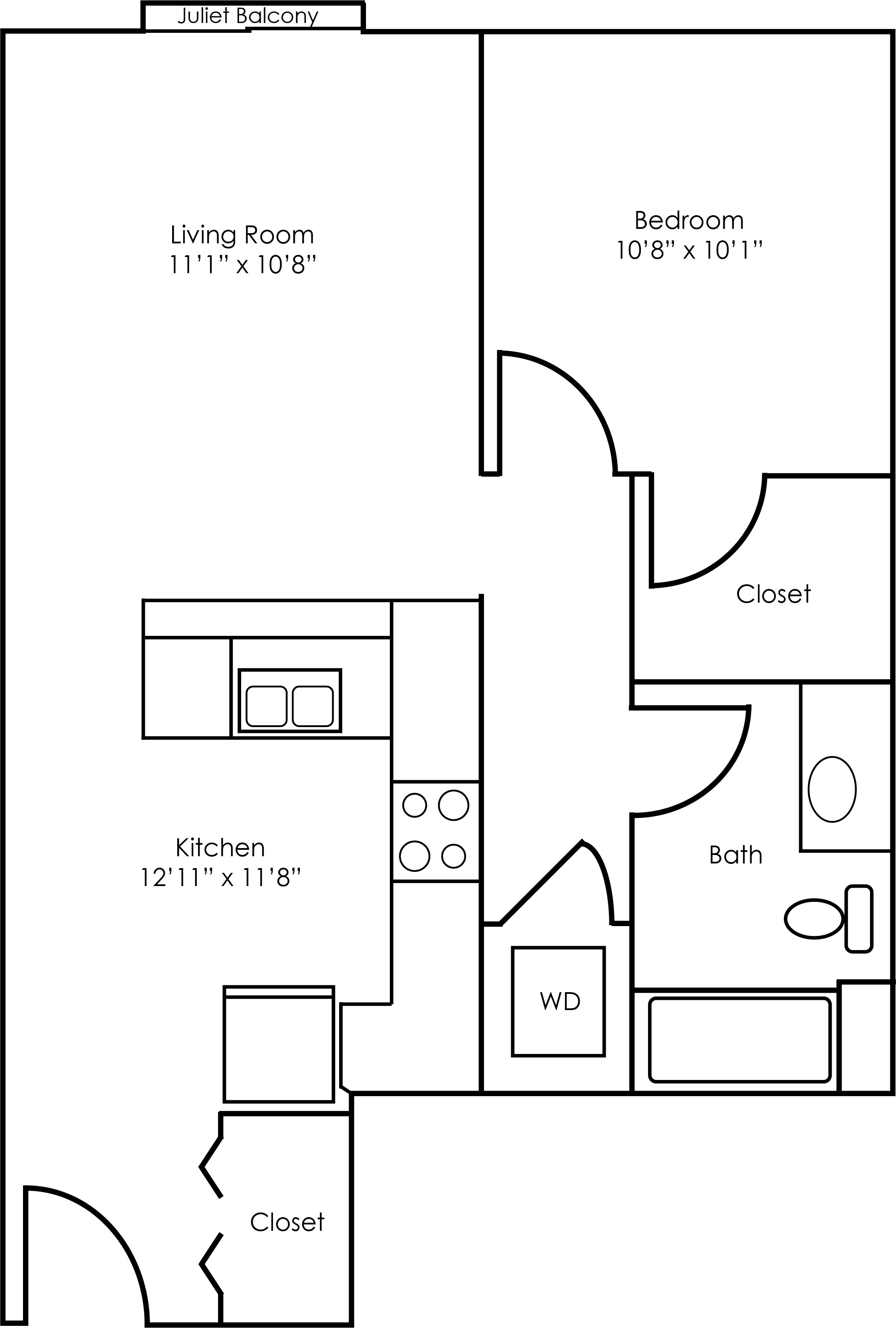 1x1 - 629 sqft - A2 floorplan