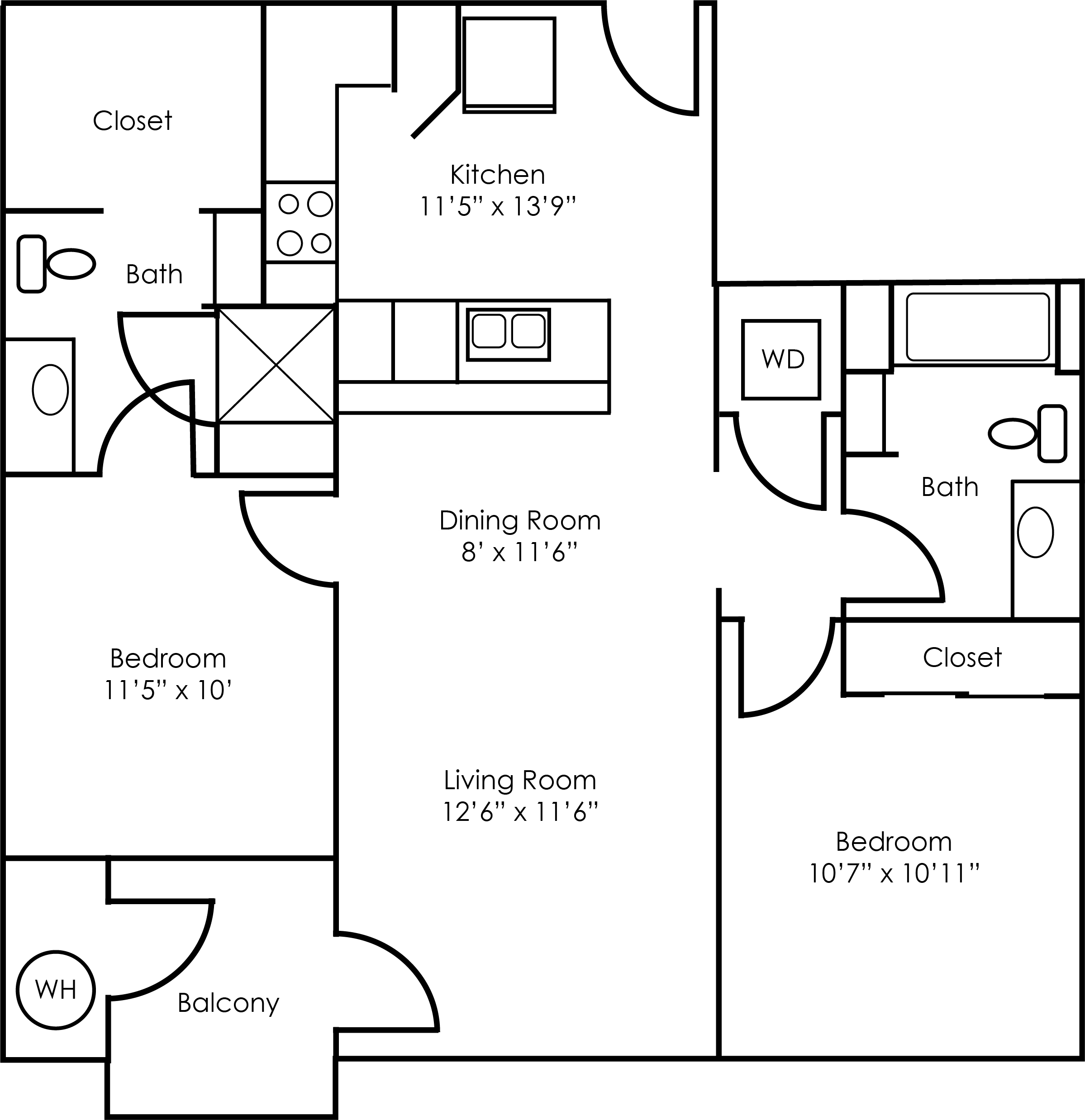 2x2 - 953 sqft - B2 floorplan