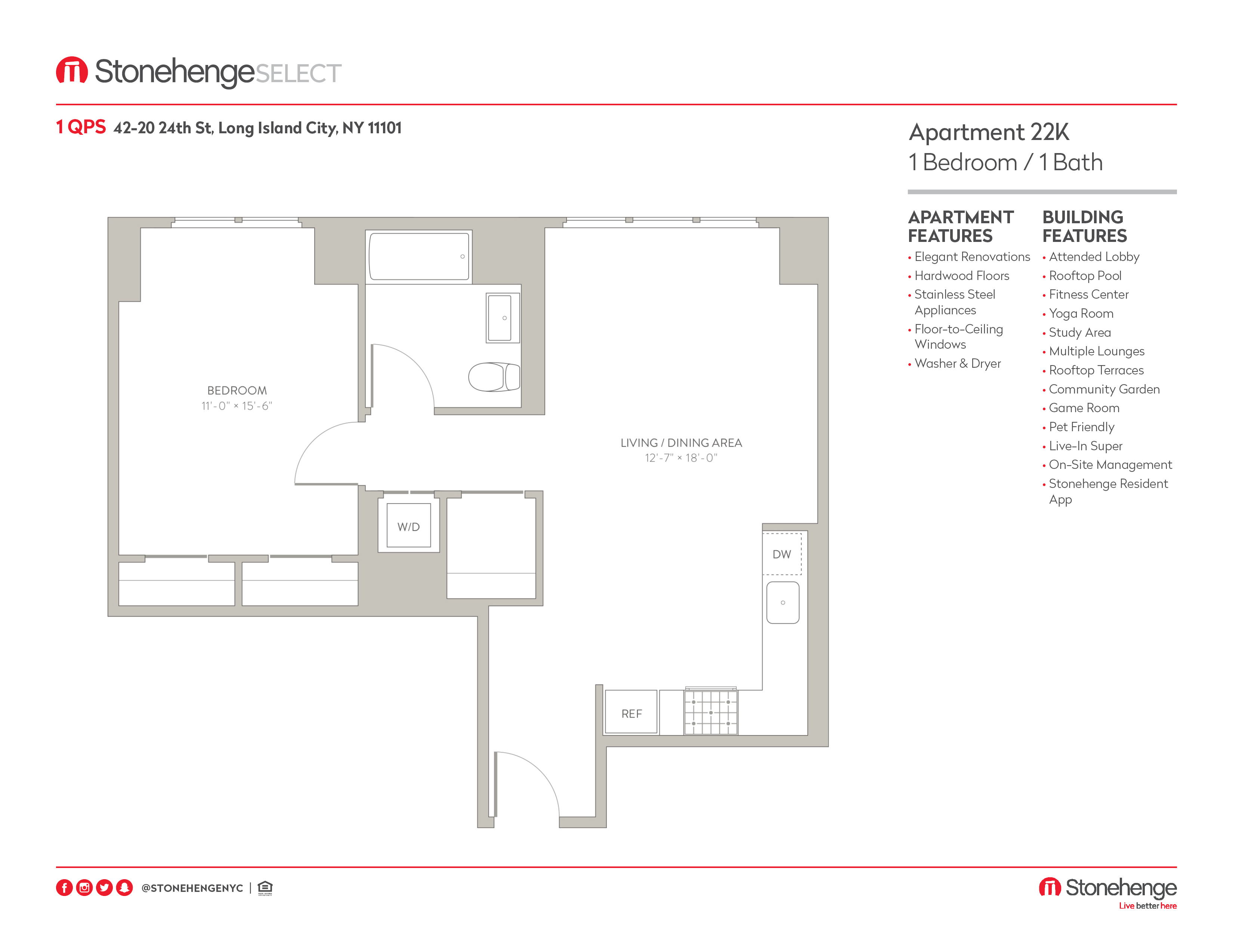 Floor plan layout diagram for 1 bedroom