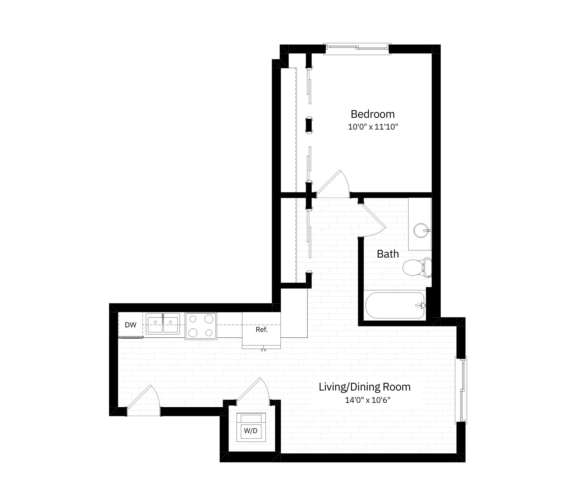 1x1 - 549 sqft - A1 floorplan