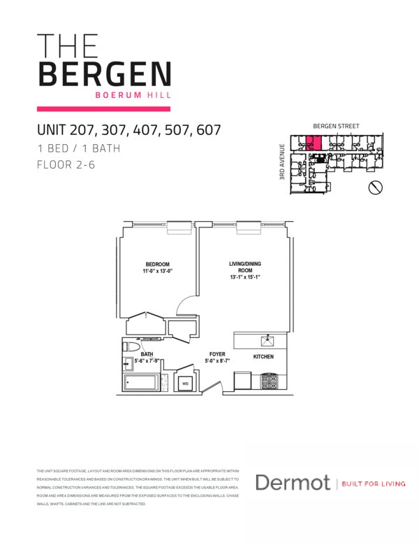 Floor plan layout diagram for 1 Bed 1 Bath