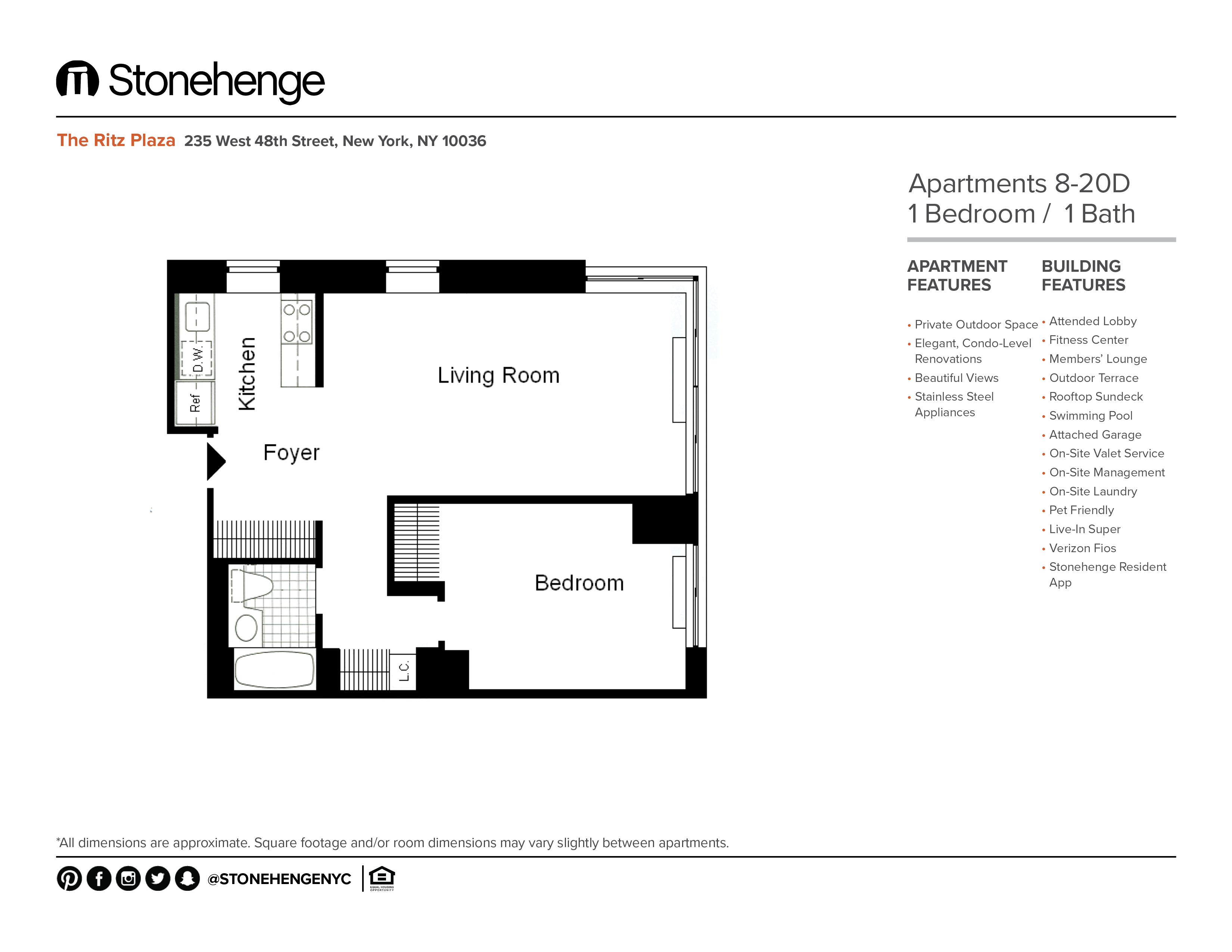 Floor plan layout diagram for 1 bedroom