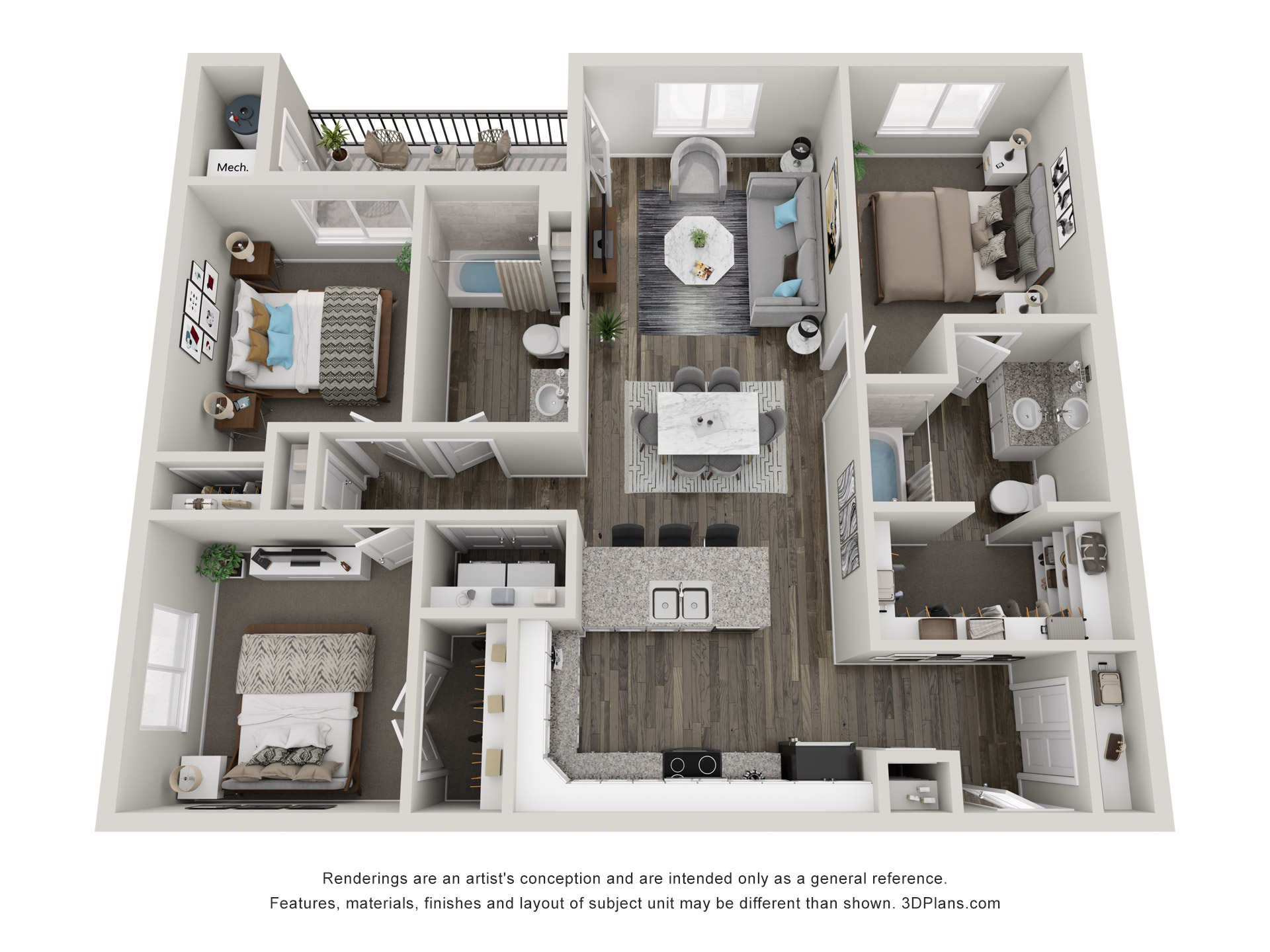 3x2 - 1238 sqft - C1 floorplan