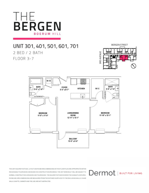 Floor plan layout diagram for 2 Bed 2 Bath