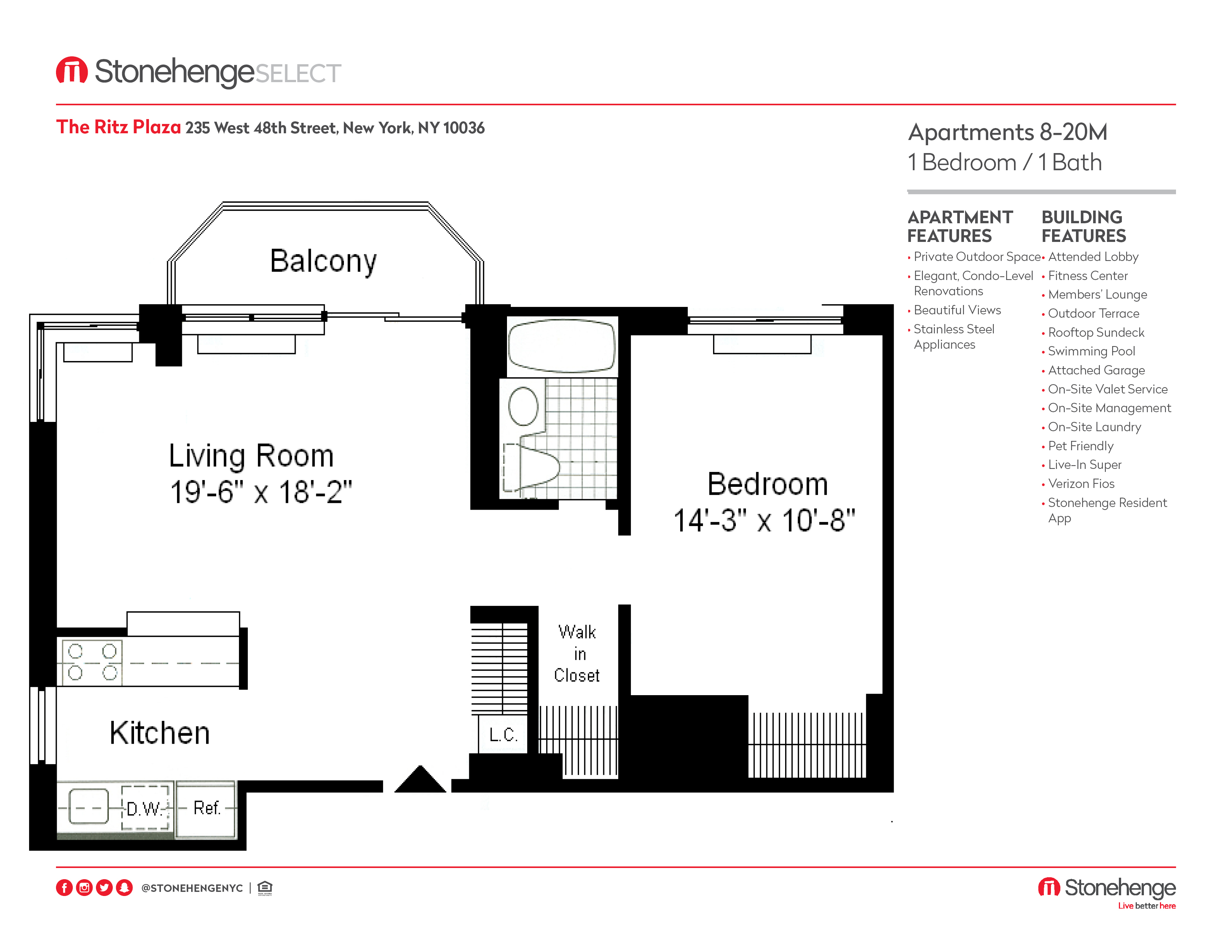 Floor plan layout diagram for 1 Bedroom