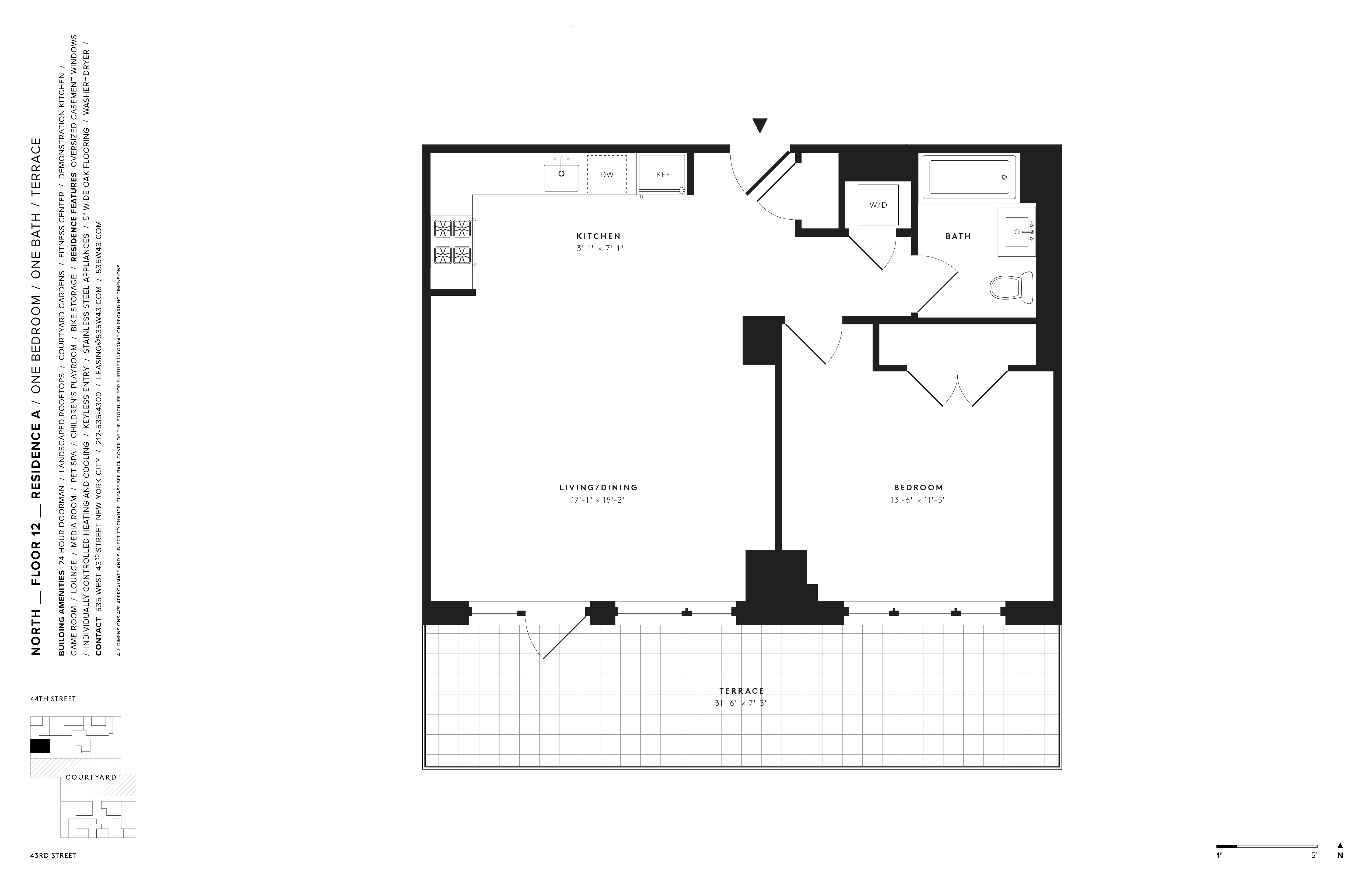Floor plan layout diagram for 1 Bedroom W/ Terrace