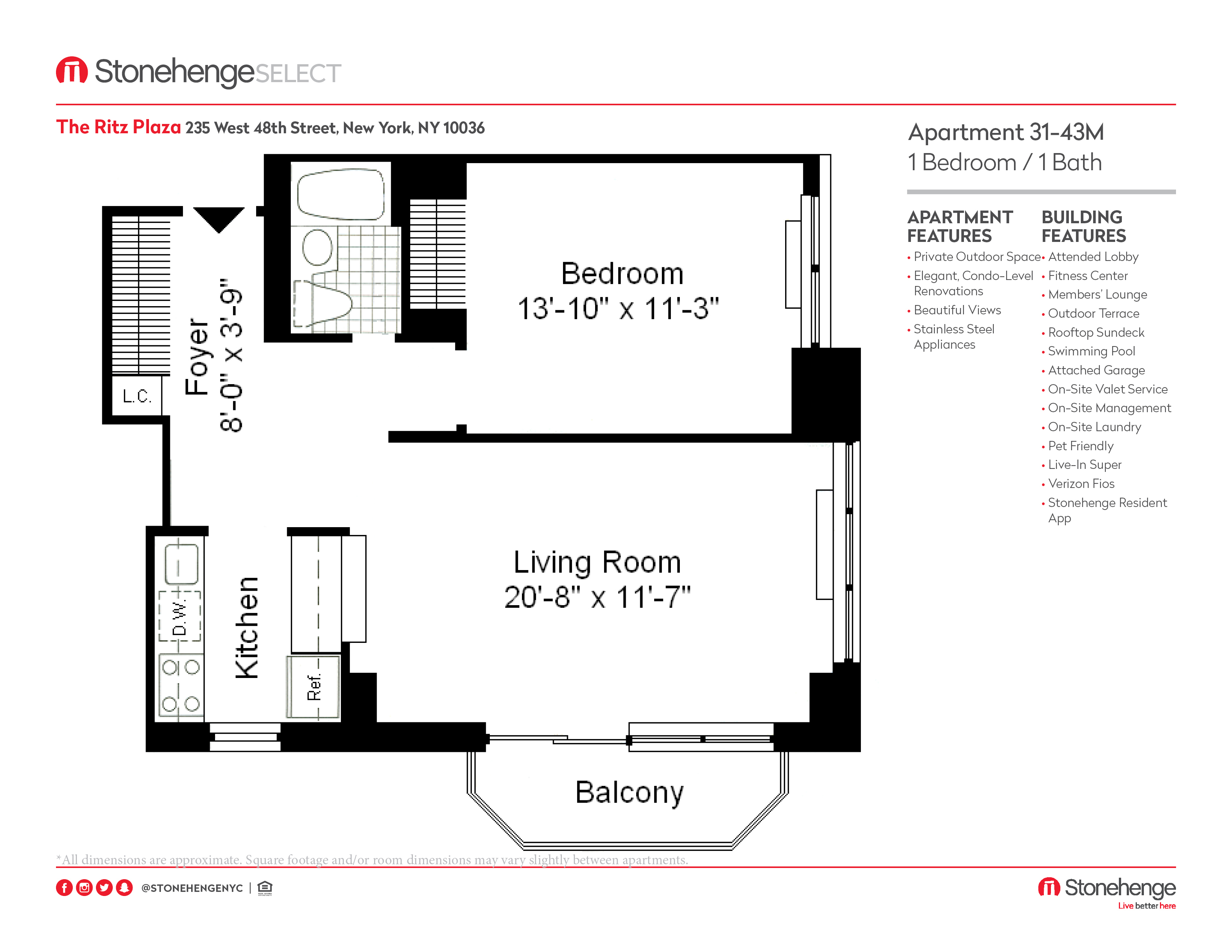 Floor plan layout diagram for 1 bedroom